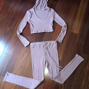 2 Piece Ribbed Loungewear Hoodie Set